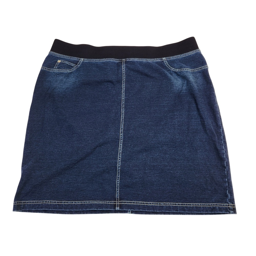 Zenergy Chico's Size 2 Women's Large Dark Wash Denim Skirt Elastic Waist Stretch - Picture 6 of 8